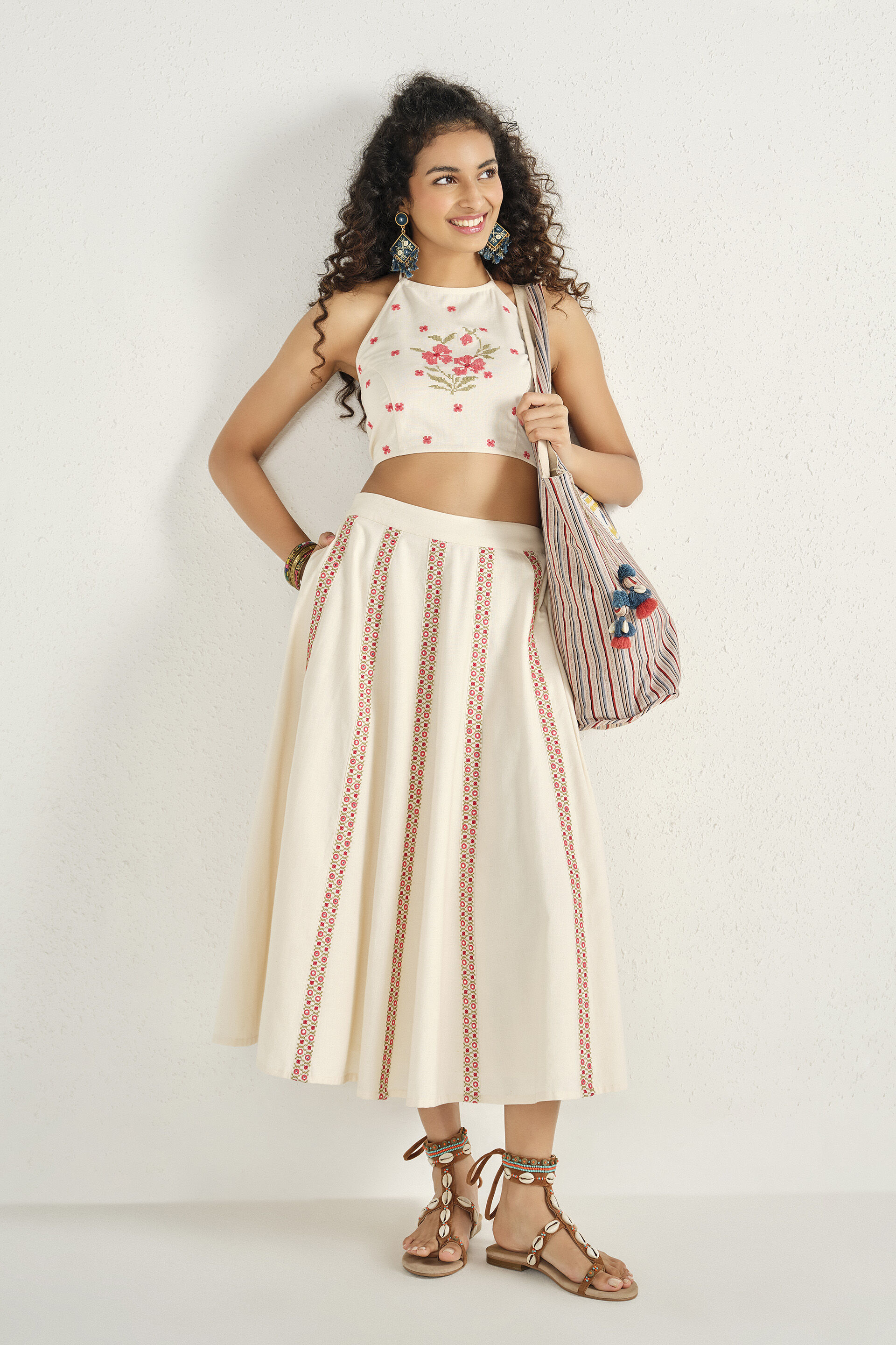 Quiet Sand Embroidered Skirt Set, Off White, image 4